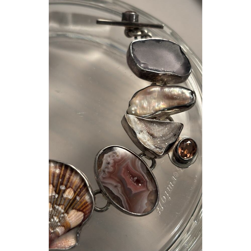 Echo Of The Dreamer Sterling/Pearl/Shell/Druzy/Glass/Tourmaline/Agate BRACELET - Picture 4 of 9